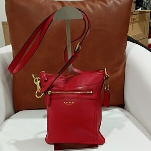 Coach Cherry Red Crossbody Bag With Gold Hardware